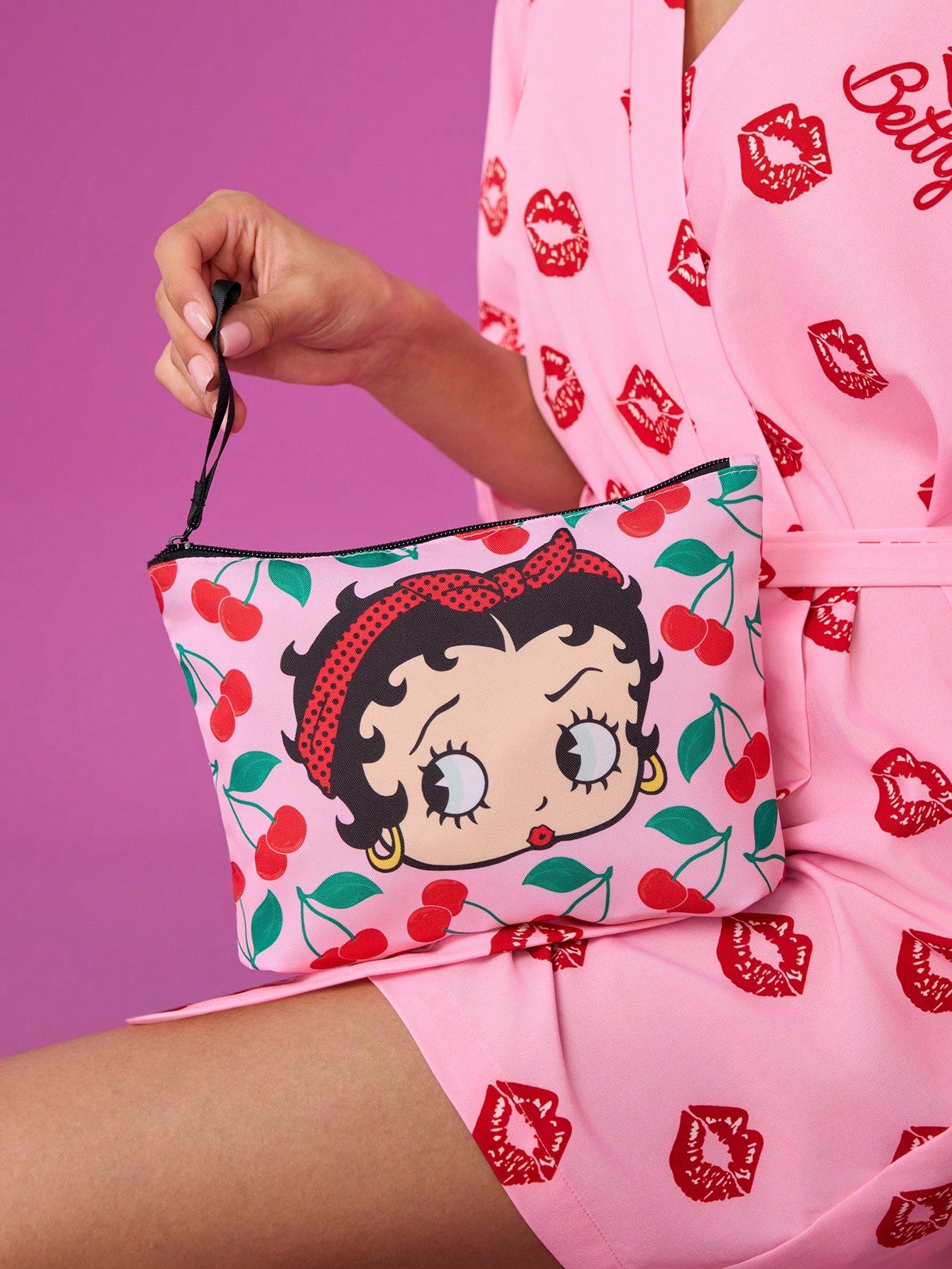 Betty Boop x 1 Character Pattern Printed Lightweight Polyester Fiber Cosmetic Bag, Suitable For Storing Cosmetics, Stationery, Daily Necessities, Digital Products, Very Suitable For Commuting, S