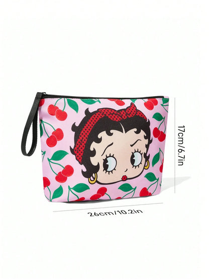 Betty Boop x 1 Character Pattern Printed Lightweight Polyester Fiber Cosmetic Bag, Suitable For Storing Cosmetics, Stationery, Daily Necessities, Digital Products, Very Suitable For Commuting, S