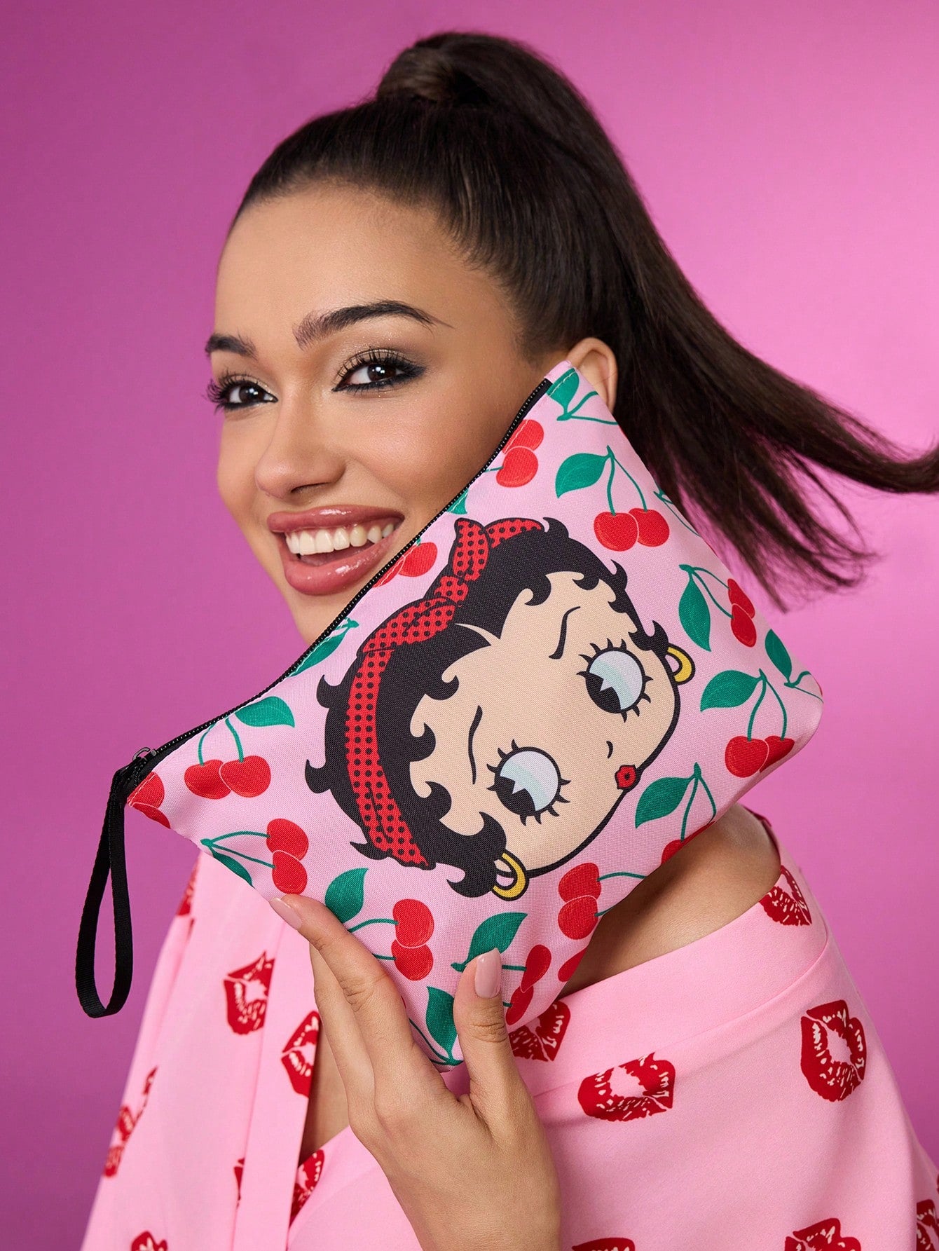 Betty Boop x 1 Character Pattern Printed Lightweight Polyester Fiber Cosmetic Bag, Suitable For Storing Cosmetics, Stationery, Daily Necessities, Digital Products, Very Suitable For Commuting, S