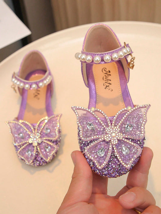 Big Kids Girls Princess Flats Bowknot Rhinestone Pearl Decor School Casual Shoes