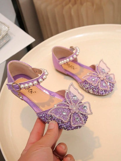 Big Kids Girls Princess Flats Bowknot Rhinestone Pearl Decor School Casual Shoes