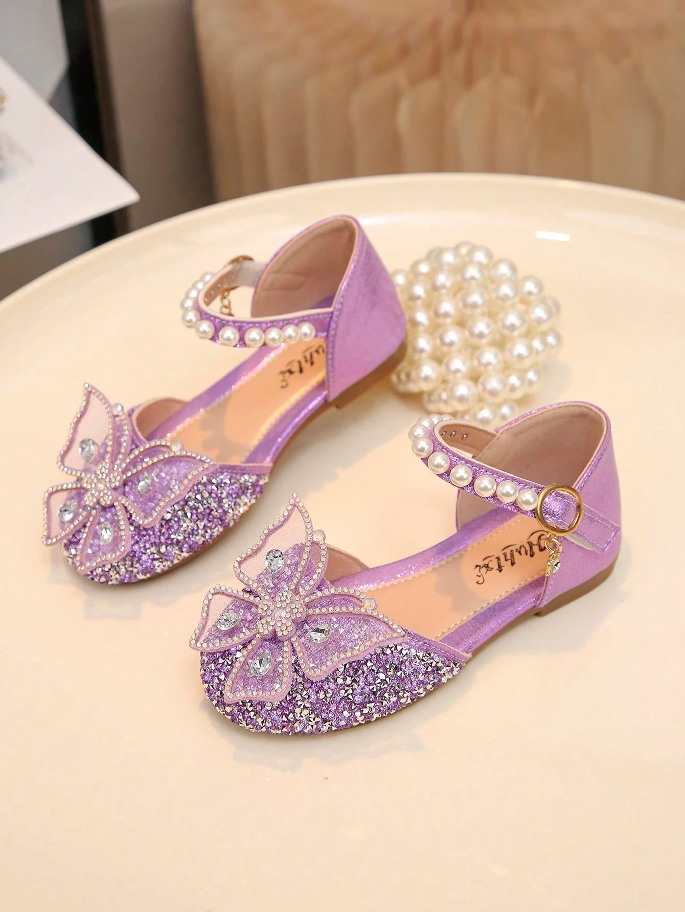 Big Kids Girls Princess Flats Bowknot Rhinestone Pearl Decor School Casual Shoes