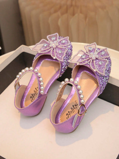 Big Kids Girls Princess Flats Bowknot Rhinestone Pearl Decor School Casual Shoes