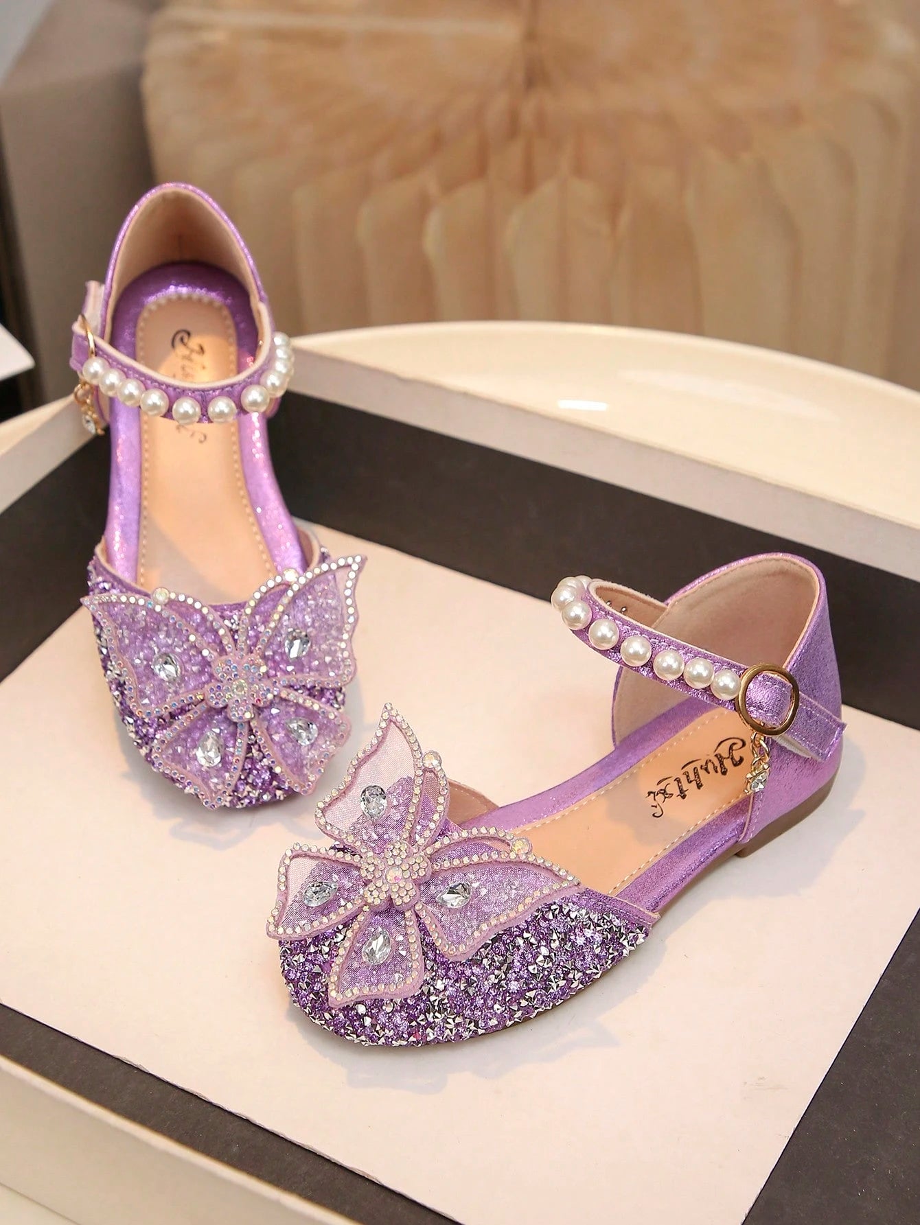 Big Kids Girls Princess Flats Bowknot Rhinestone Pearl Decor School Casual Shoes