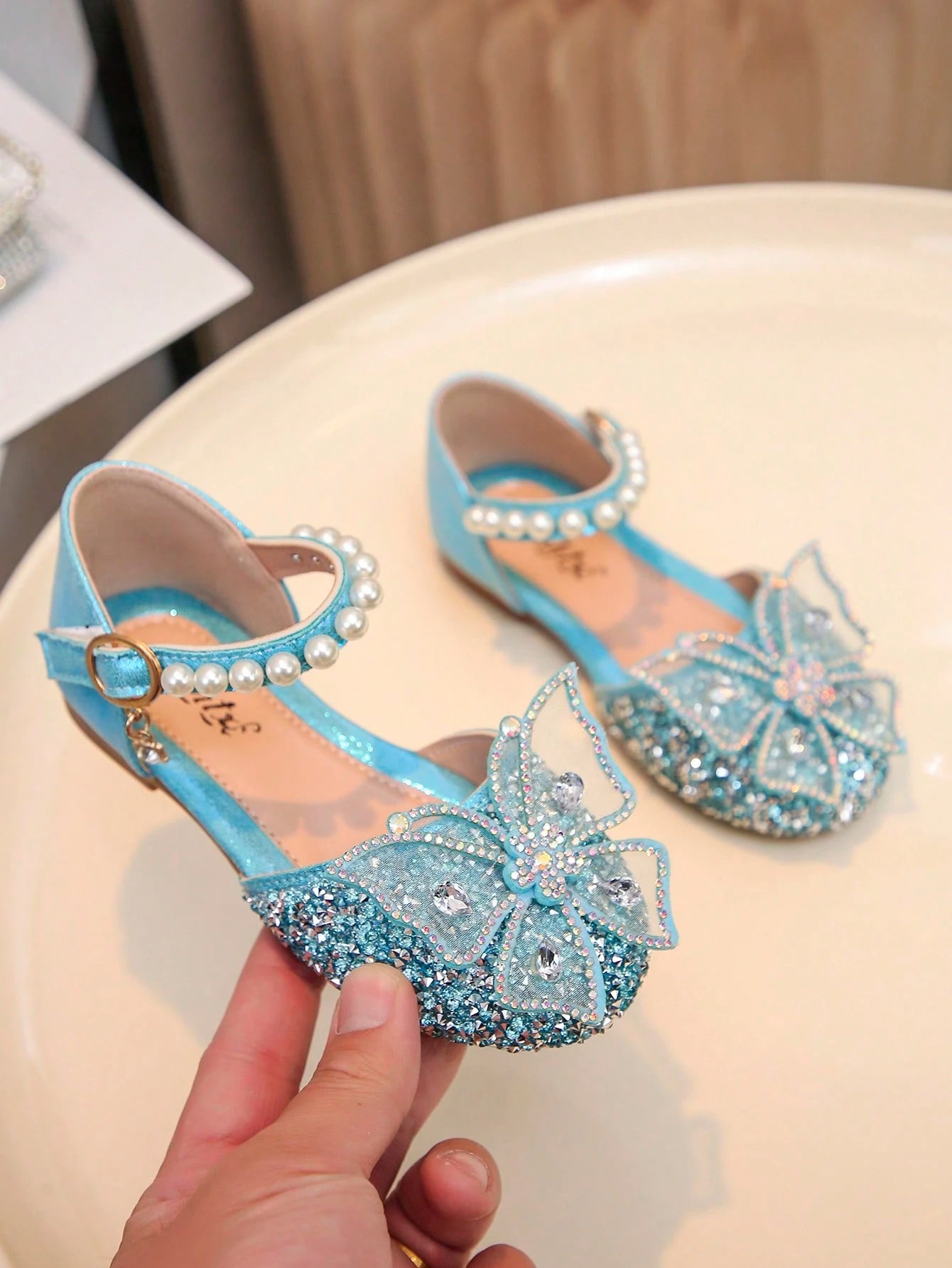 Big Kids Girls Princess Flats Bowknot Rhinestone Pearl Decor School Casual Shoes