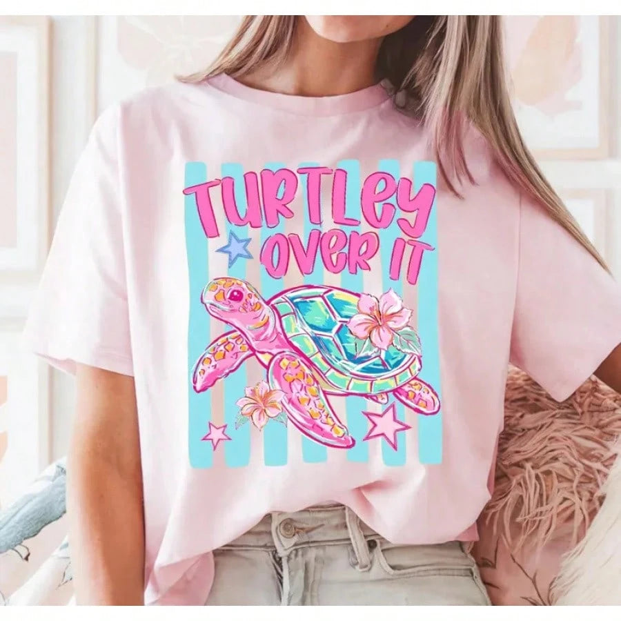 Big Turtle Women's T-Shirt, Striped Turtle Top, Retro Summer Beach Shirt, Funny Turtle Gift For Women, Satirical Ocean Top