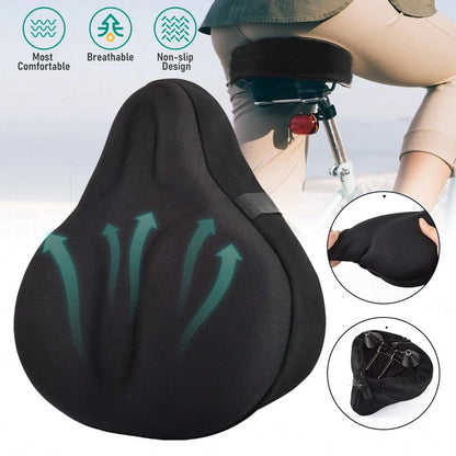 Bike Seat Cover, Bike Seat Cushion, Bike Seat Pad, Soft Silicone Padded Bike Seat Cover With Breathable Fabric Surface, Non-Slip Secure Strap Design Shock Absorbing Comfort Bicycle Cushion, Reduce Hi