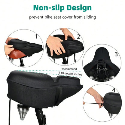 Bike Seat Cover, Bike Seat Cushion, Bike Seat Pad, Soft Silicone Padded Bike Seat Cover With Breathable Fabric Surface, Non-Slip Secure Strap Design Shock Absorbing Comfort Bicycle Cushion, Reduce Hi