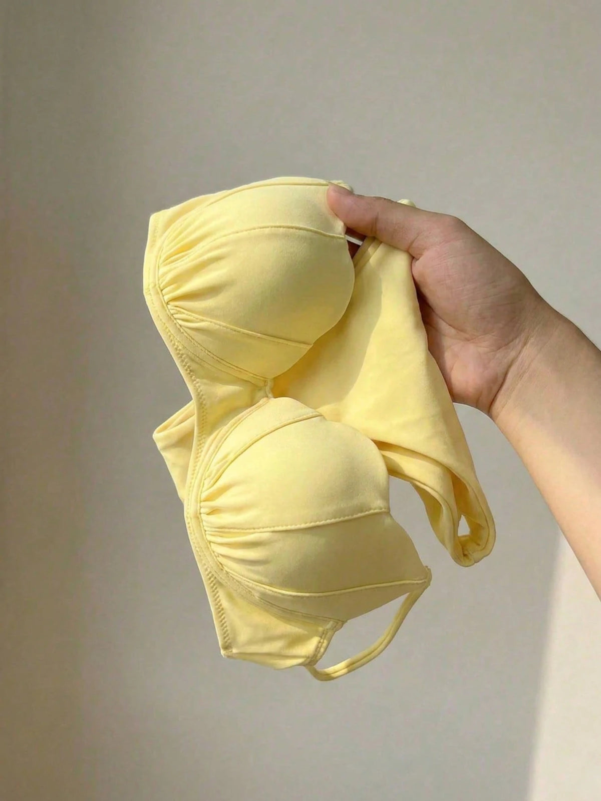 Bikinx Women's Yellow Shell-Shaped Cup Bikini Set With Spaghetti Strap, Back Tie Swimsuit, Suitable For Beach Vacation Summer