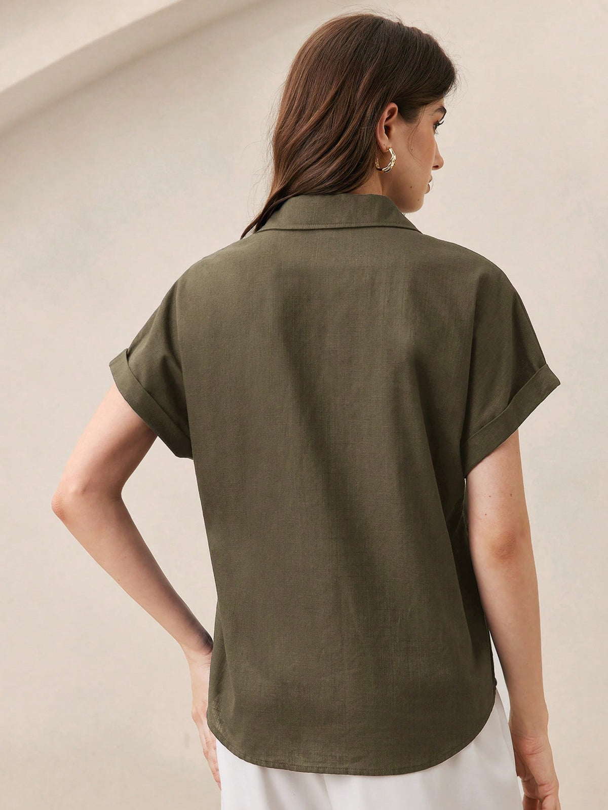 BizChic Green Women's Shirt, Front Button-Up, Lapel Collar, Short Sleeve, Elegant Minimalist Casual Commute Date Daily Vacation Independence Day Graduation Season Music Festival Slimming Elegant Versa