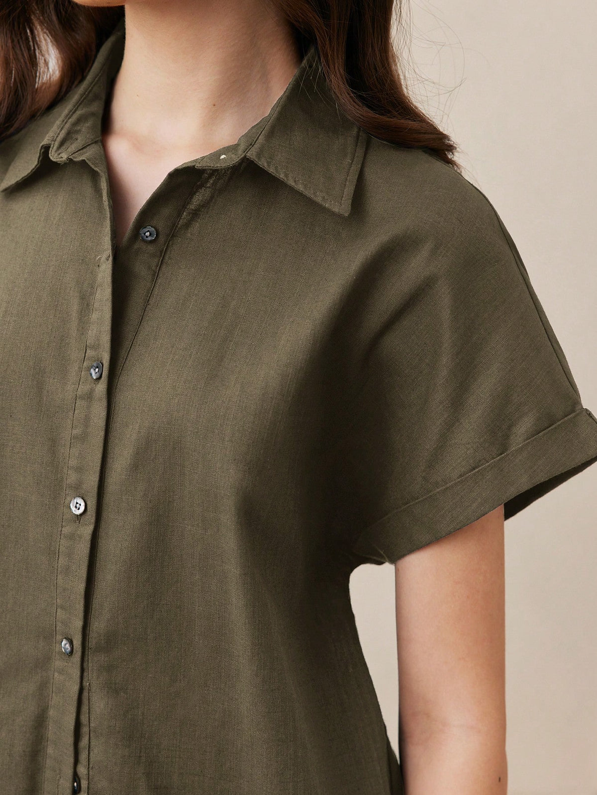 BizChic Green Women's Shirt, Front Button-Up, Lapel Collar, Short Sleeve, Elegant Minimalist Casual Commute Date Daily Vacation Independence Day Graduation Season Music Festival Slimming Elegant Versa