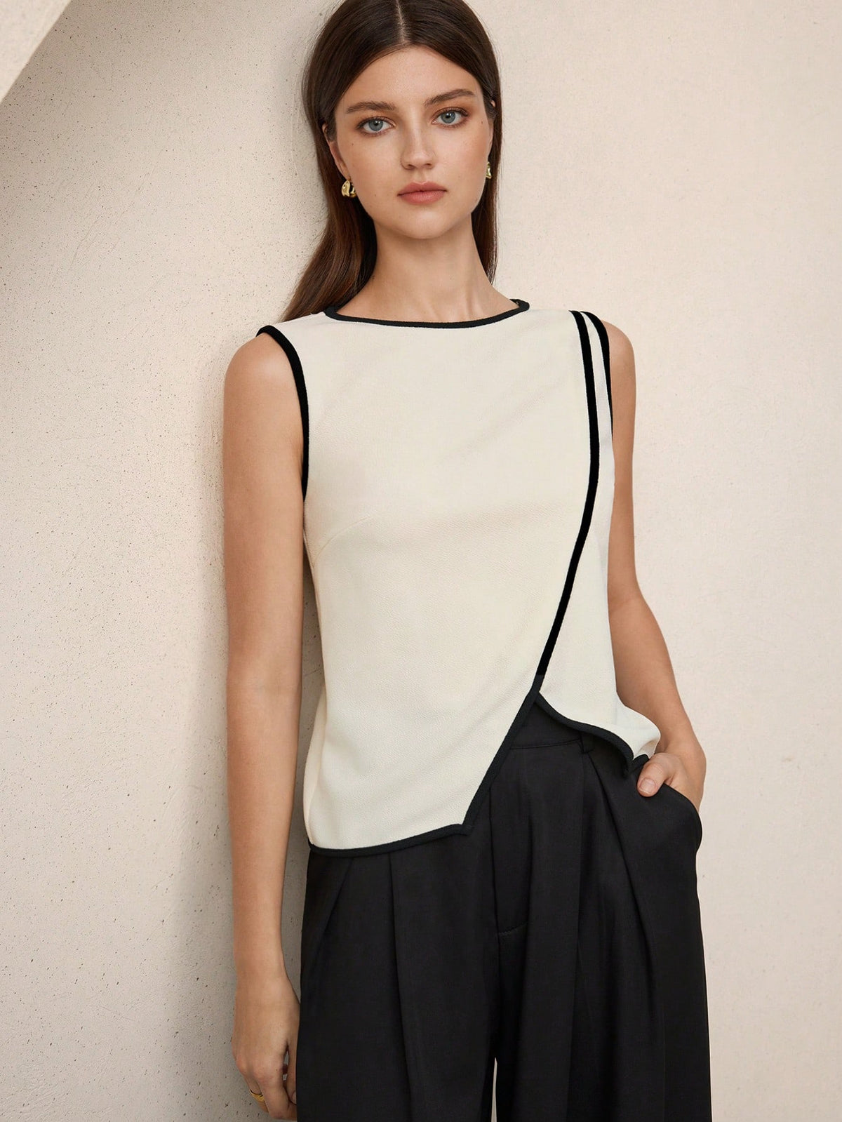 BizChic Women's Tank Top, Spring Round Neck Asymmetrical Hem, Elegant Minimalist Casual Commute Date Daily Vacation Independence Day Graduation Season Music Festival Slimming Elegant Versatile High-En