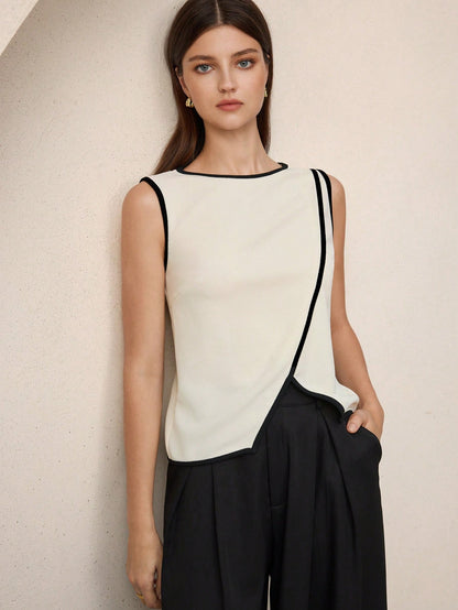 BizChic Women's Tank Top, Spring Round Neck Asymmetrical Hem, Elegant Minimalist Casual Commute Date Daily Vacation Independence Day Graduation Season Music Festival Slimming Elegant Versatile High-En