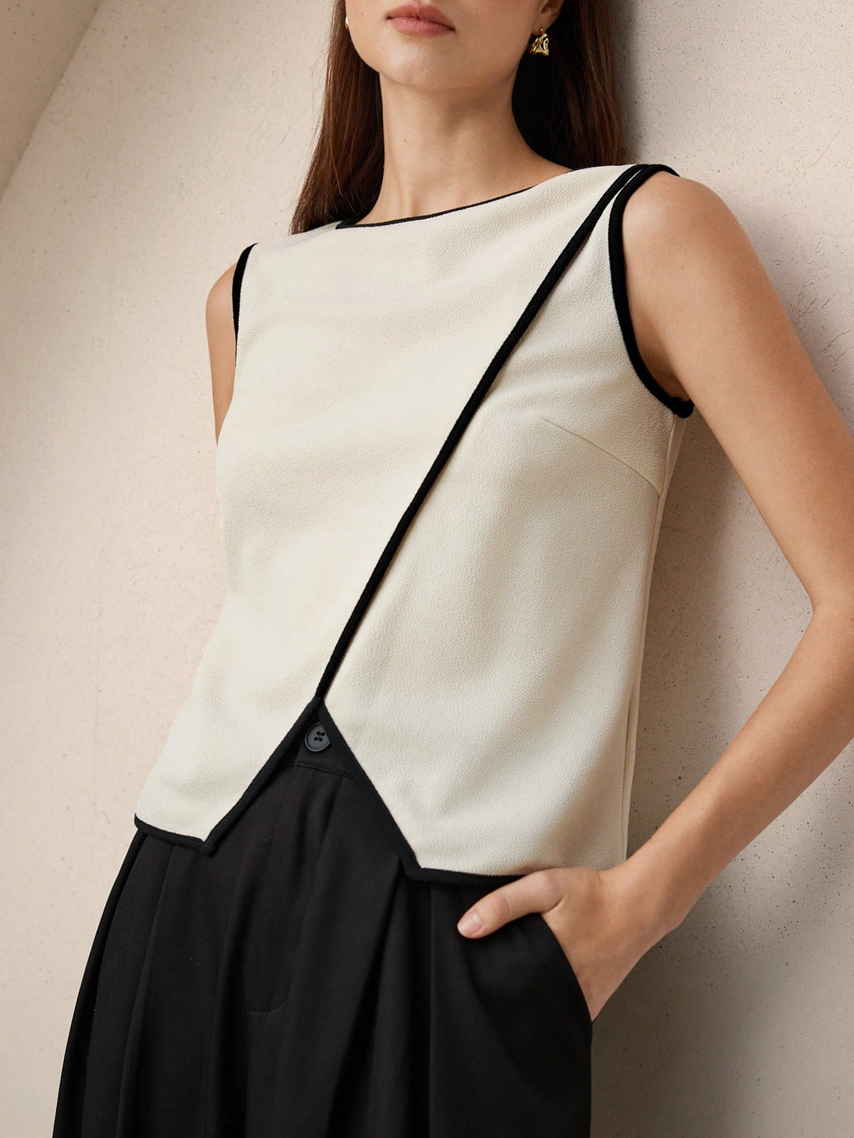 BizChic Women's Tank Top, Spring Round Neck Asymmetrical Hem, Elegant Minimalist Casual Commute Date Daily Vacation Independence Day Graduation Season Music Festival Slimming Elegant Versatile High-En
