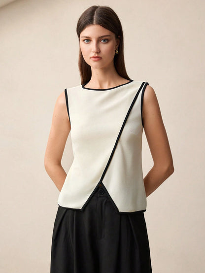 BizChic Women's Tank Top, Spring Round Neck Asymmetrical Hem, Elegant Minimalist Casual Commute Date Daily Vacation Independence Day Graduation Season Music Festival Slimming Elegant Versatile High-En
