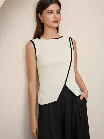 BizChic Women's Tank Top, Spring Round Neck Asymmetrical Hem, Elegant Minimalist Casual Commute Date Daily Vacation Independence Day Graduation Season Music Festival Slimming Elegant Versatile High-En