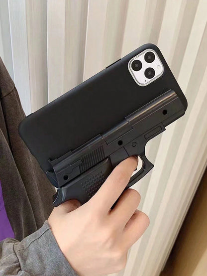 Black 3D Asymmetrical Shaped Shockproof Funny Novelty Toy Gun Shaped Phone Case Protective Case Compatible With IPhone 16, 17/17 Pro/17 Pro Max, 15, 14, 13, 12, 11 Pro Max Birthday Gift Party Annivers
