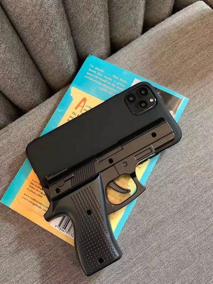 Black 3D Asymmetrical Shaped Shockproof Funny Novelty Toy Gun Shaped Phone Case Protective Case Compatible With IPhone 16, 17/17 Pro/17 Pro Max, 15, 14, 13, 12, 11 Pro Max Birthday Gift Party Annivers