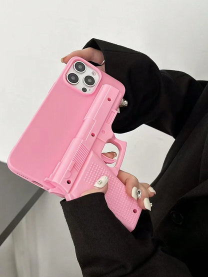 Black 3D Asymmetrical Shaped Shockproof Funny Novelty Toy Gun Shaped Phone Case Protective Case Compatible With IPhone 16, 17/17 Pro/17 Pro Max, 15, 14, 13, 12, 11 Pro Max Birthday Gift Party Annivers