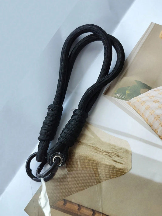 Black Alloy Braided Lanyard Nylon Phone Case With Detachable Wrist Strap, Keychain, Earphone, USB Holder, Popular Design Spring Gift