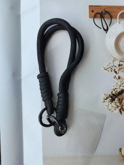 Black Alloy Braided Lanyard Nylon Phone Case With Detachable Wrist Strap, Keychain, Earphone, USB Holder, Popular Design Spring Gift