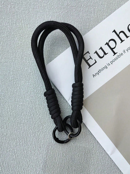 Black Alloy Braided Lanyard Nylon Phone Case With Detachable Wrist Strap, Keychain, Earphone, USB Holder, Popular Design Spring Gift