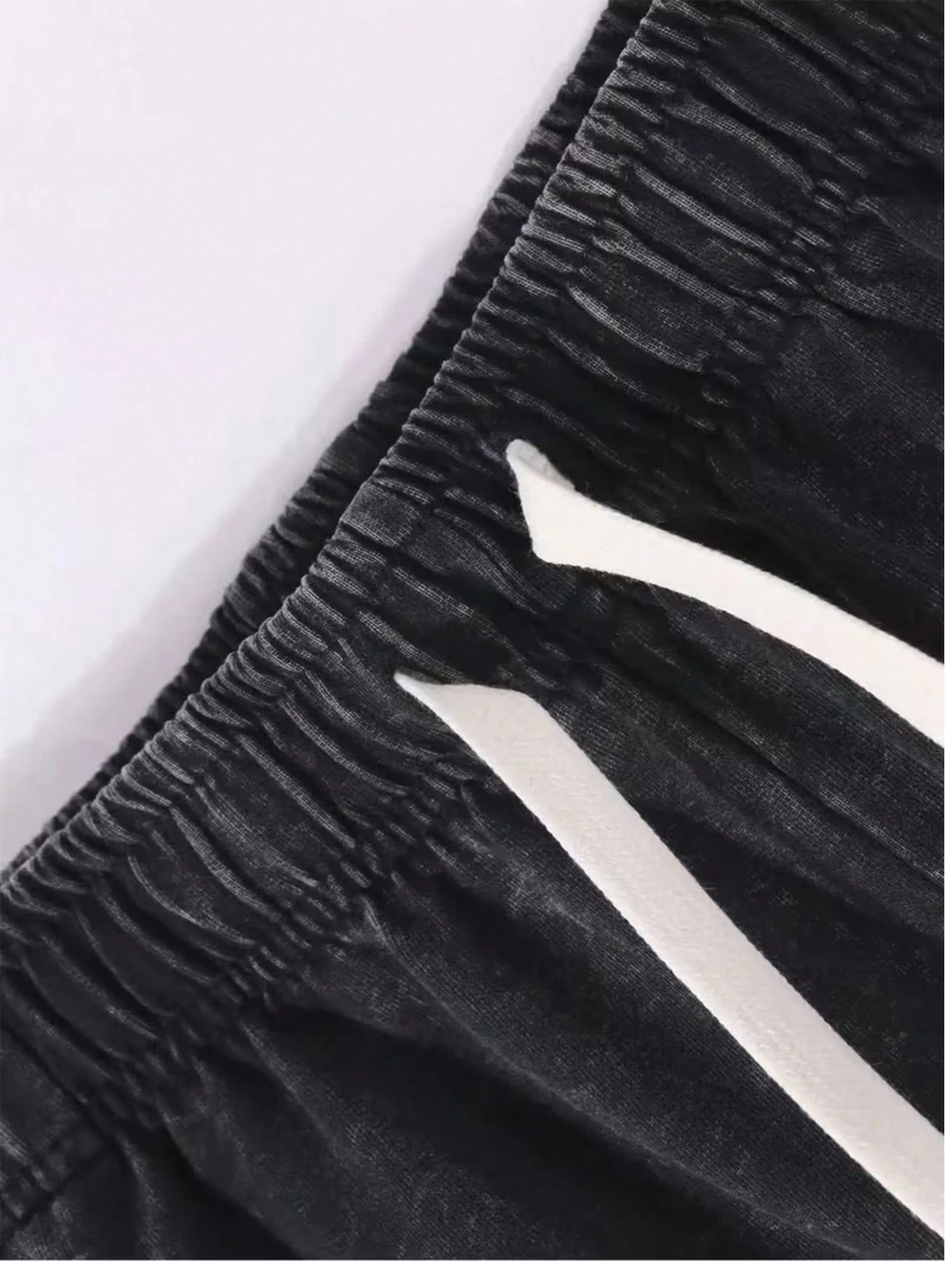 Black Denim Shorts With Pink Flame Pattern- Casual Elastic Waistband With Adjustable Drawstring, Couples Matching Outfits Essential/Workout Short