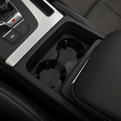 Black Leopard Print Steering Wheel Cover And Cup Holder Mat Set