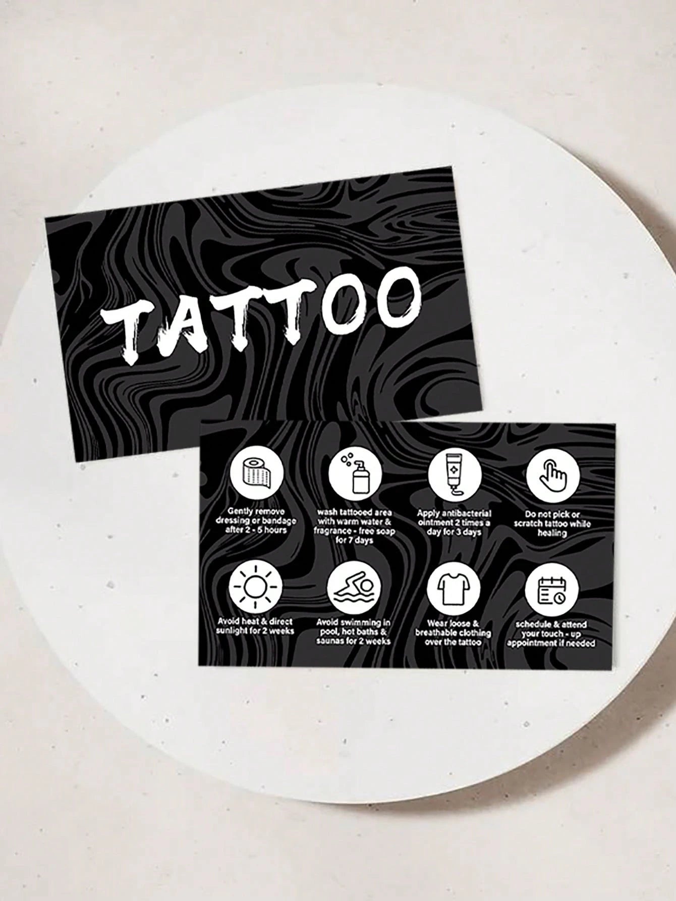 Black Pattern Tattoo Aftercare Instruction Card Tattoo Healing Care Reminder Card
