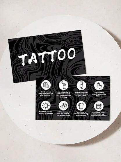 Black Pattern Tattoo Aftercare Instruction Card Tattoo Healing Care Reminder Card