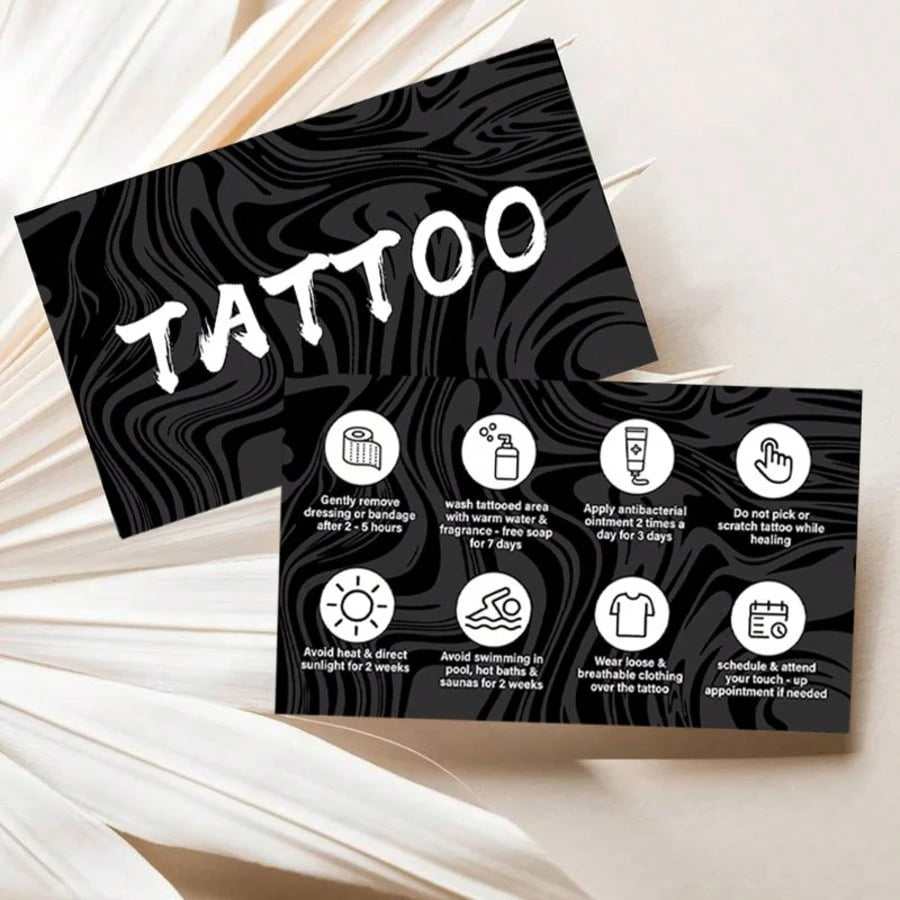 Black Pattern Tattoo Aftercare Instruction Card Tattoo Healing Care Reminder Card