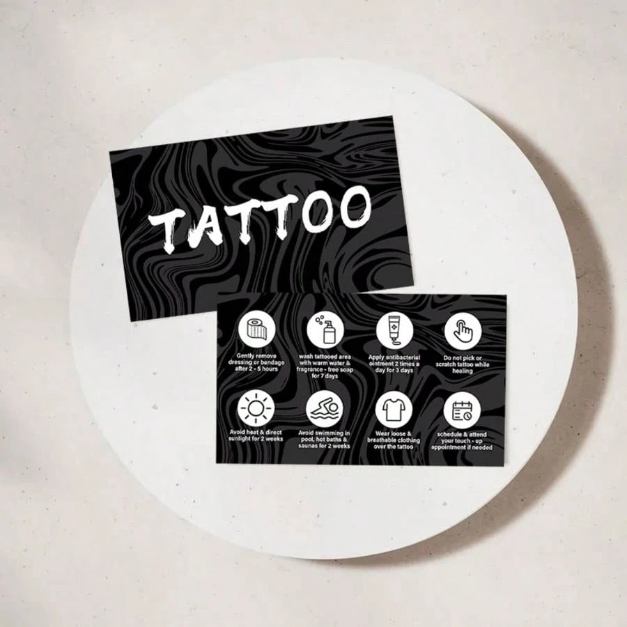 Black Pattern Tattoo Aftercare Instruction Card Tattoo Healing Care Reminder Card