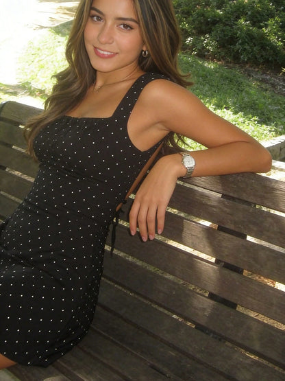Black Polka Dot Backless Tie Strap Mini Dress Elegant Pink, French Girl Style Party Summer