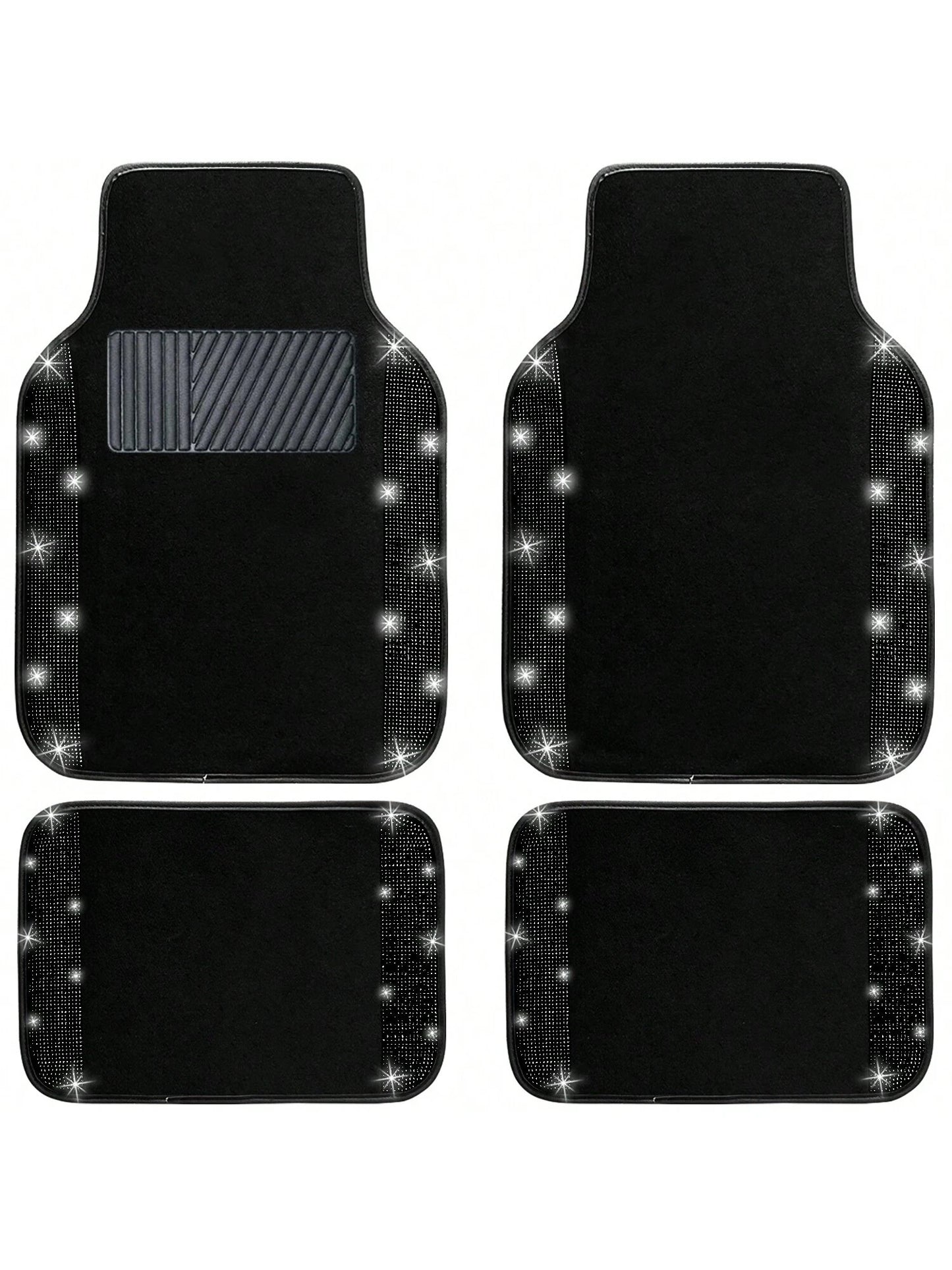 Bling Car Floor Mats Full Set, Universal Fit Most Cars,SUV, Trucks, 4 Pcs Sparkle Glitter Diamond Carpet For Women Girls With Anti-Slip Pad