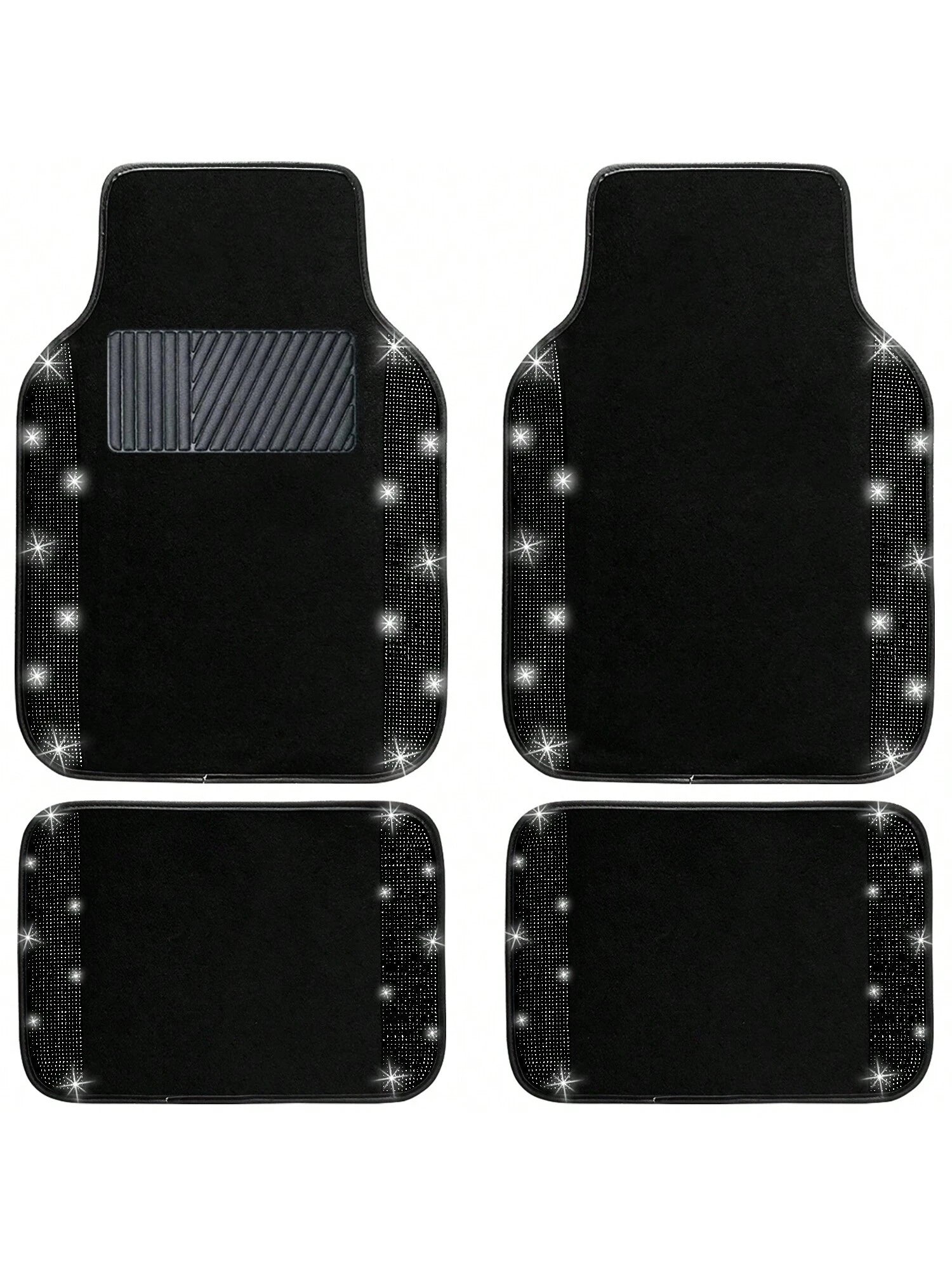 Bling Car Floor Mats Full Set, Universal Fit Most Cars,SUV, Trucks, 4 Pcs Sparkle Glitter Diamond Carpet For Women Girls With Anti-Slip Pad