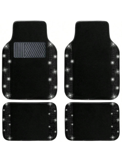 Bling Car Floor Mats Full Set, Universal Fit Most Cars,SUV, Trucks, 4 Pcs Sparkle Glitter Diamond Carpet For Women Girls With Anti-Slip Pad