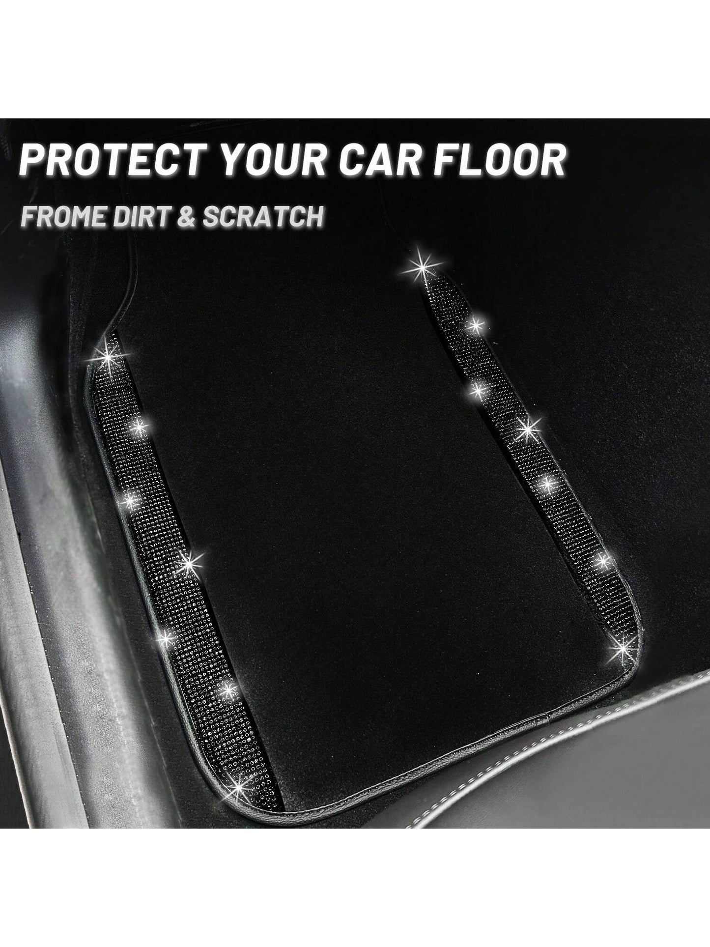 Bling Car Floor Mats Full Set, Universal Fit Most Cars,SUV, Trucks, 4 Pcs Sparkle Glitter Diamond Carpet For Women Girls With Anti-Slip Pad