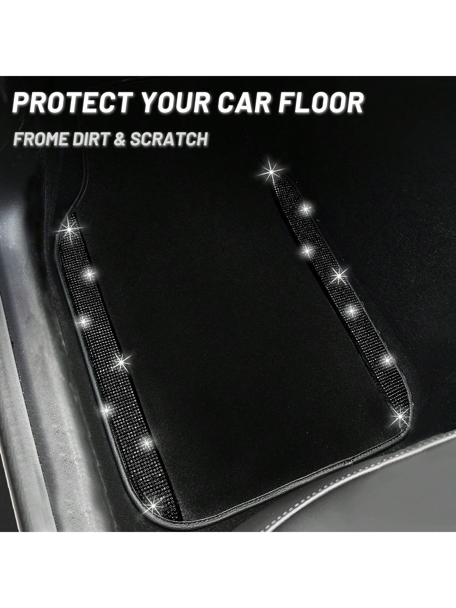 Bling Car Floor Mats Full Set, Universal Fit Most Cars,SUV, Trucks, 4 Pcs Sparkle Glitter Diamond Carpet For Women Girls With Anti-Slip Pad