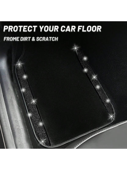 Bling Car Floor Mats Full Set, Universal Fit Most Cars,SUV, Trucks, 4 Pcs Sparkle Glitter Diamond Carpet For Women Girls With Anti-Slip Pad