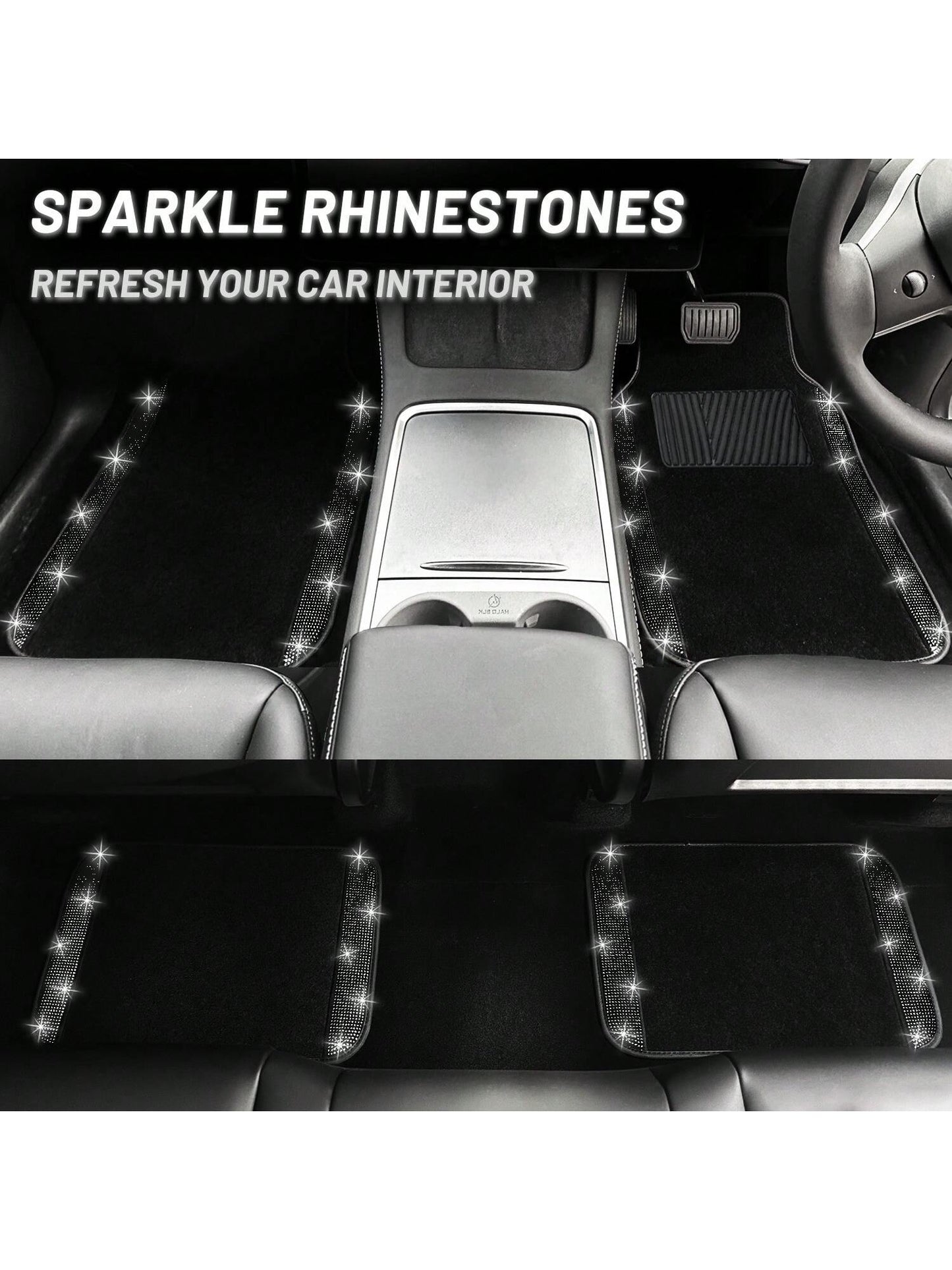 Bling Car Floor Mats Full Set, Universal Fit Most Cars,SUV, Trucks, 4 Pcs Sparkle Glitter Diamond Carpet For Women Girls With Anti-Slip Pad