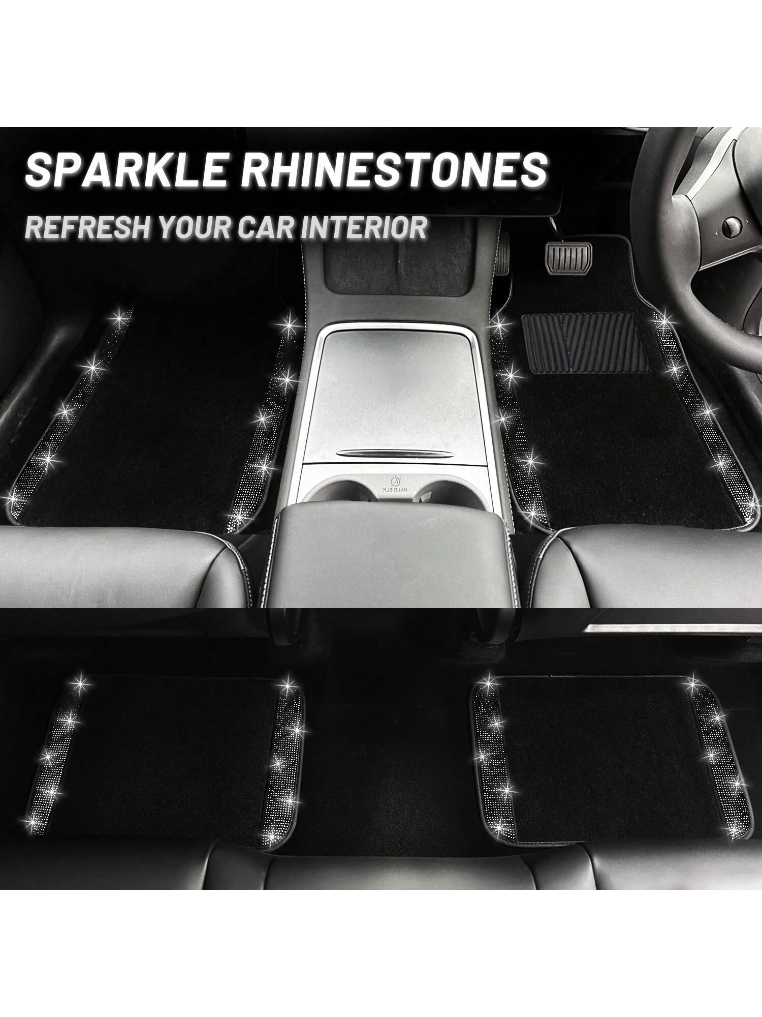Bling Car Floor Mats Full Set, Universal Fit Most Cars,SUV, Trucks, 4 Pcs Sparkle Glitter Diamond Carpet For Women Girls With Anti-Slip Pad