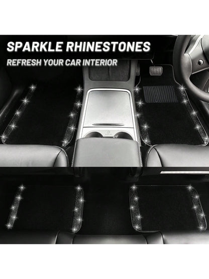 Bling Car Floor Mats Full Set, Universal Fit Most Cars,SUV, Trucks, 4 Pcs Sparkle Glitter Diamond Carpet For Women Girls With Anti-Slip Pad