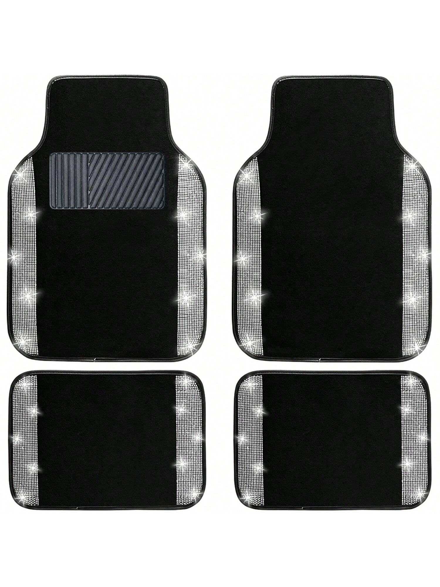 Bling Car Floor Mats Full Set, Universal Fit Most Cars,SUV, Trucks, 4 Pcs Sparkle Glitter Diamond Carpet For Women Girls With Anti-Slip Pad