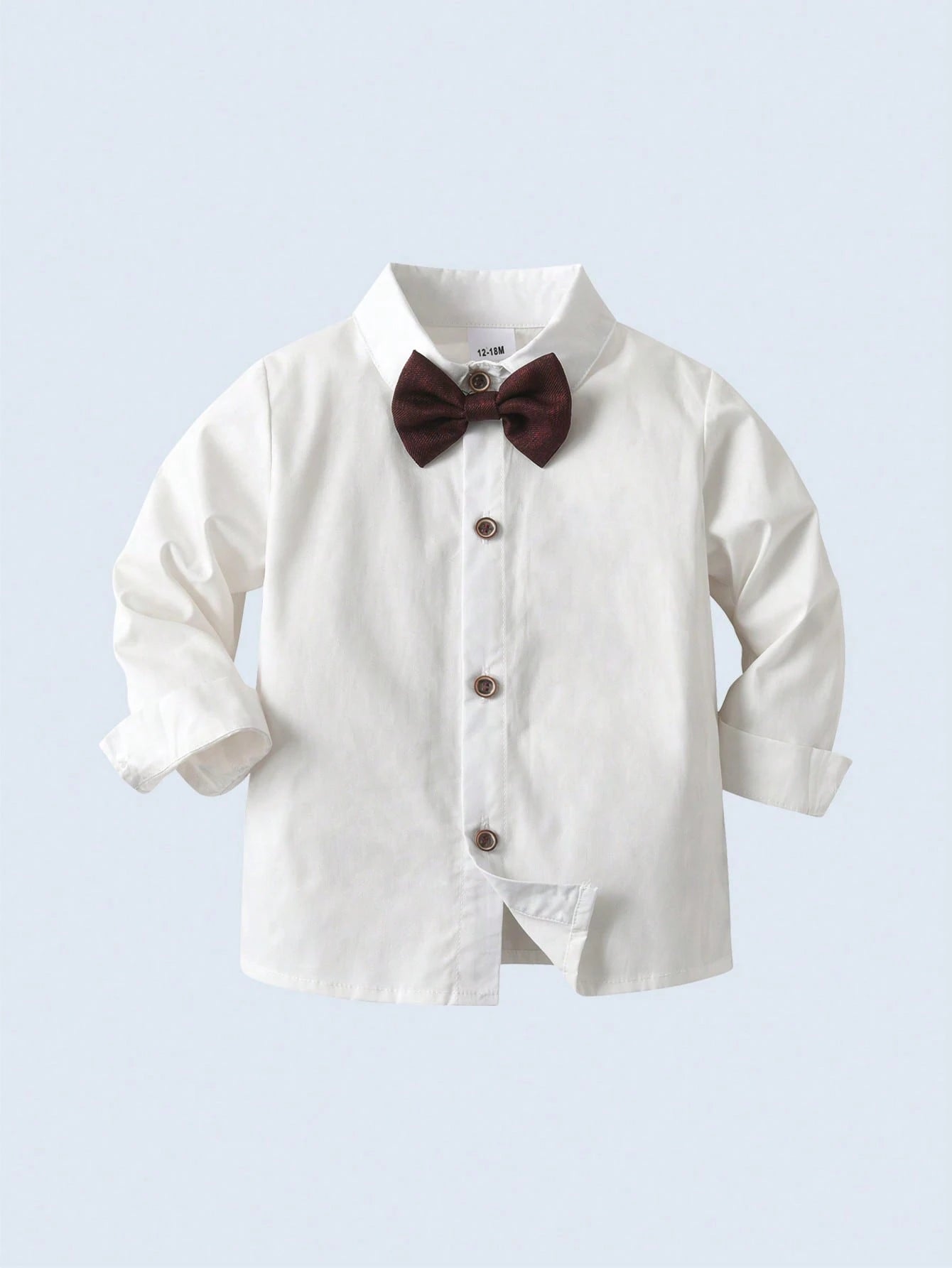 BOARNSEORL 3pcs Baby Boys Gentleman Outfit Set: White Long Sleeve Shirt With Bow Tie, Burgundy Vest, And Pants, Fashionable & Elegant For Birthday Party, Wedding, Formal Events