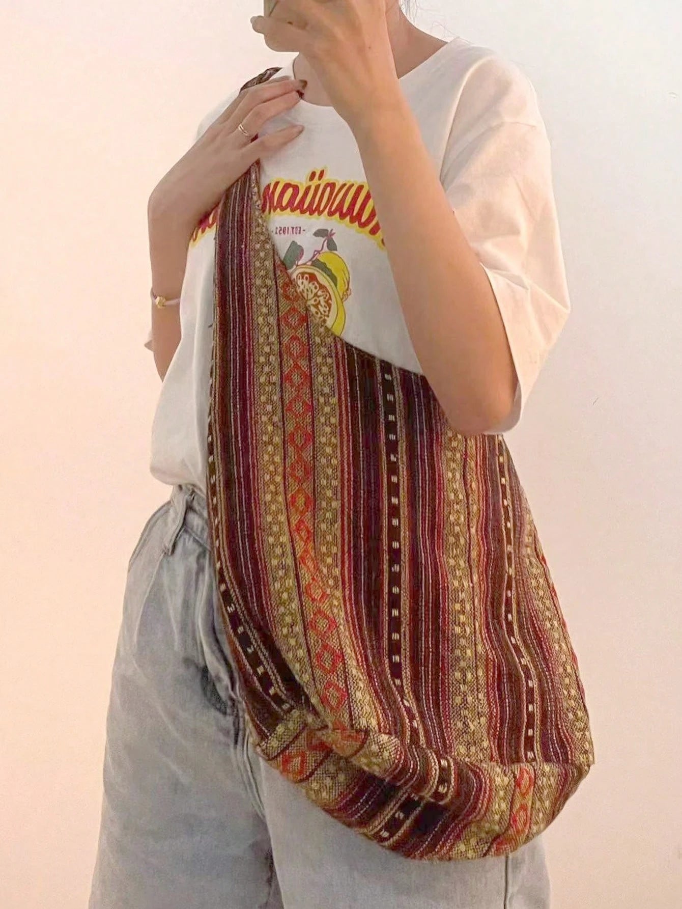 Bohemian Style Portable Bag, Large Travel Bag, Women's Designer Shoulder Bag, Portable Linen Bag, Canvas Crossbody Bag, Bohemian Style Women Clothing
