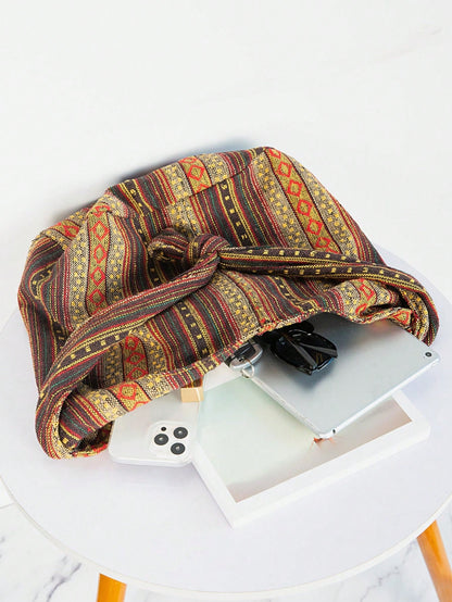 Bohemian Style Portable Bag, Large Travel Bag, Women's Designer Shoulder Bag, Portable Linen Bag, Canvas Crossbody Bag, Bohemian Style Women Clothing