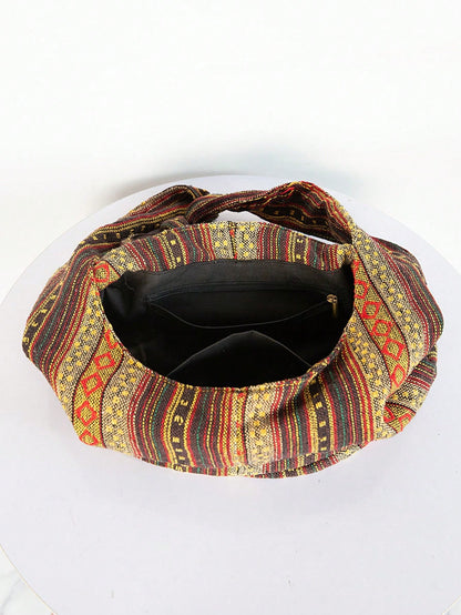 Bohemian Style Portable Bag, Large Travel Bag, Women's Designer Shoulder Bag, Portable Linen Bag, Canvas Crossbody Bag, Bohemian Style Women Clothing