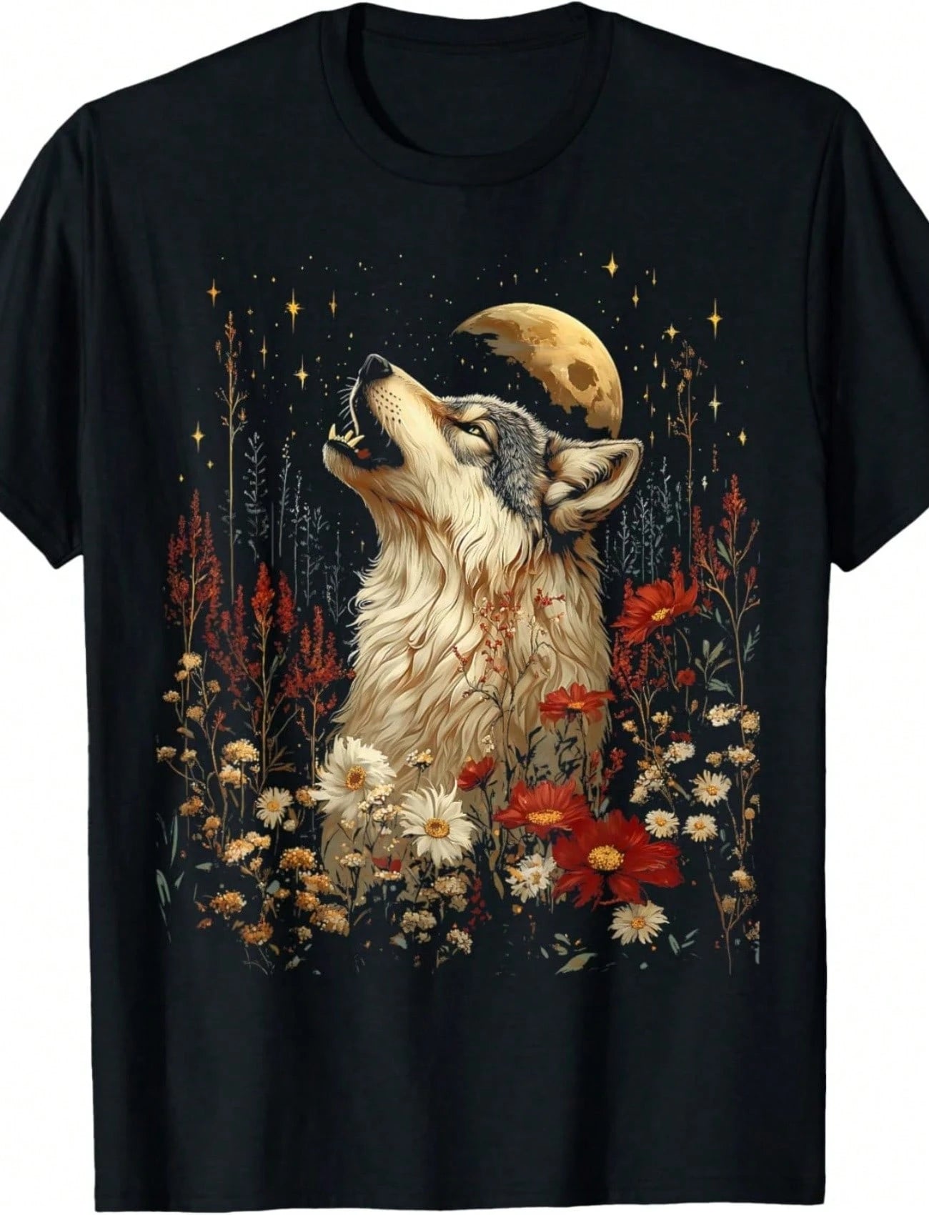 Boho Moon And Sun Spiritual Pattern T-Shirt, Flower Shirt, Artsy Tee, Botanical Tee, Aesthetic T-Shirt, Floral Boho Tee