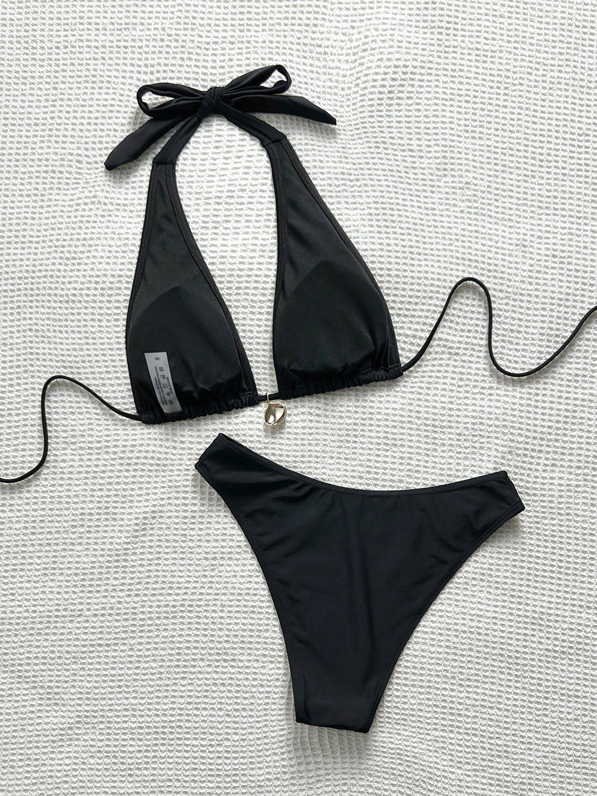 Bonvoyette 2026SS Spring/Summer Y2K Retro Sexy Black & Silver Metallic Foil Elegant Vacation Beach Seaside Casual Women's Swimsuit Set