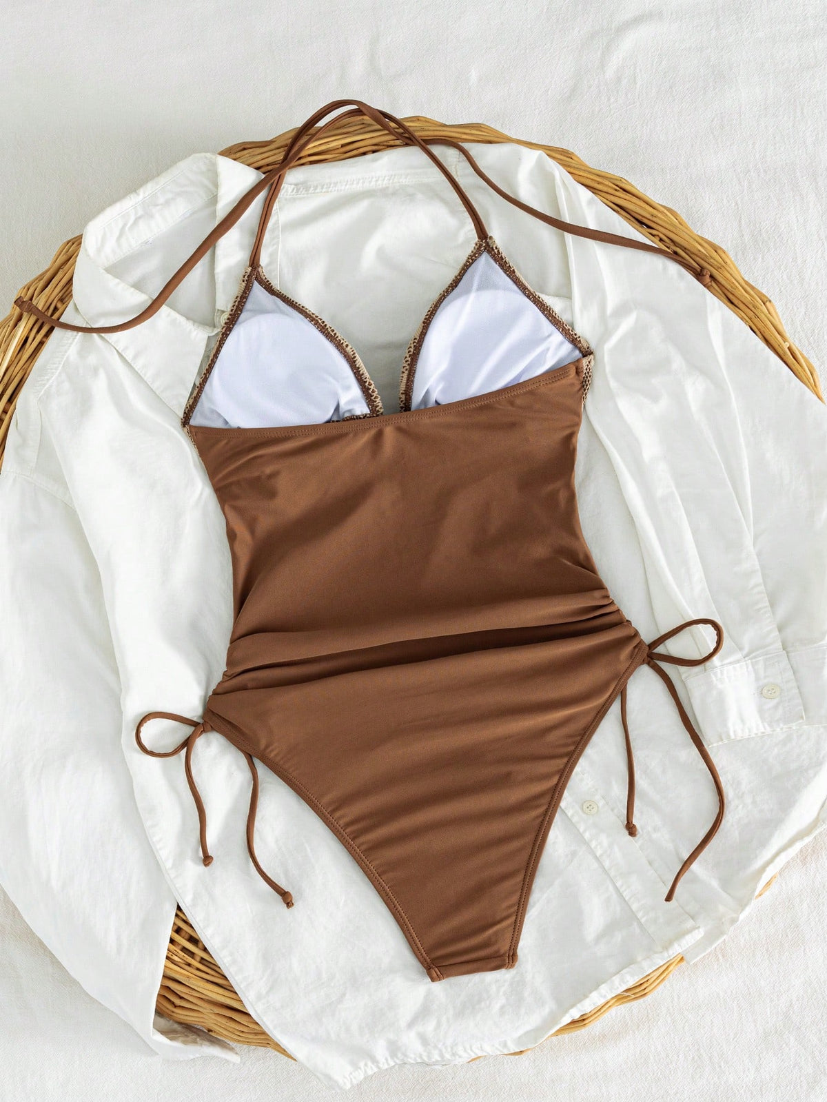 Bonvoyette New Spring/Summer Women's One-Piece Swimsuit, Sexy Casual Vacation Beach Hollow Out Elegant Lace Solid Black Halter Tie Beachwear One-Piece Swimsuit